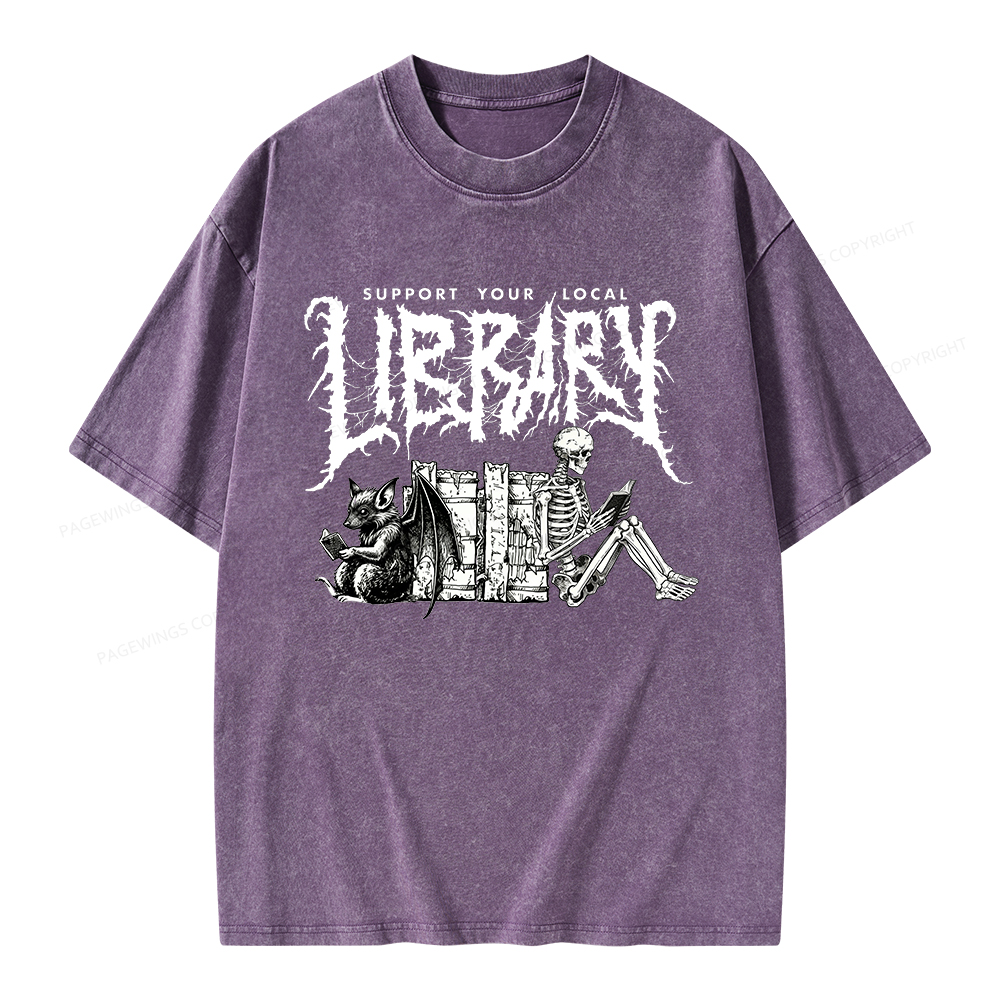 Pagewings Support Your Local Library Unisex Washed T-shirt