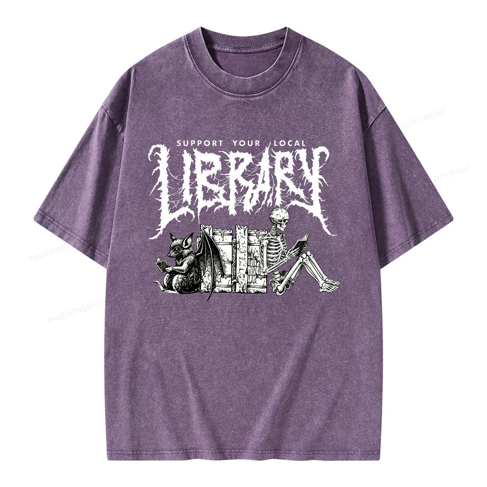 Pagewings Support Your Local Library Unisex Washed T-shirt