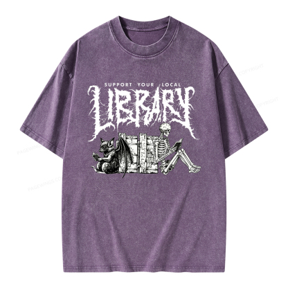 Pagewings Support Your Local Library Unisex Washed T-shirt