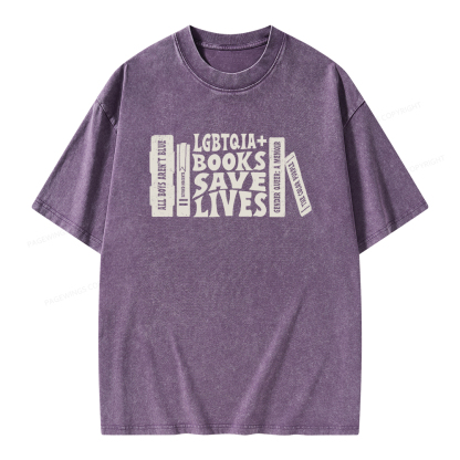 Pagewings LGBTQIA Books Save Lives Unisex Washed T-shirt