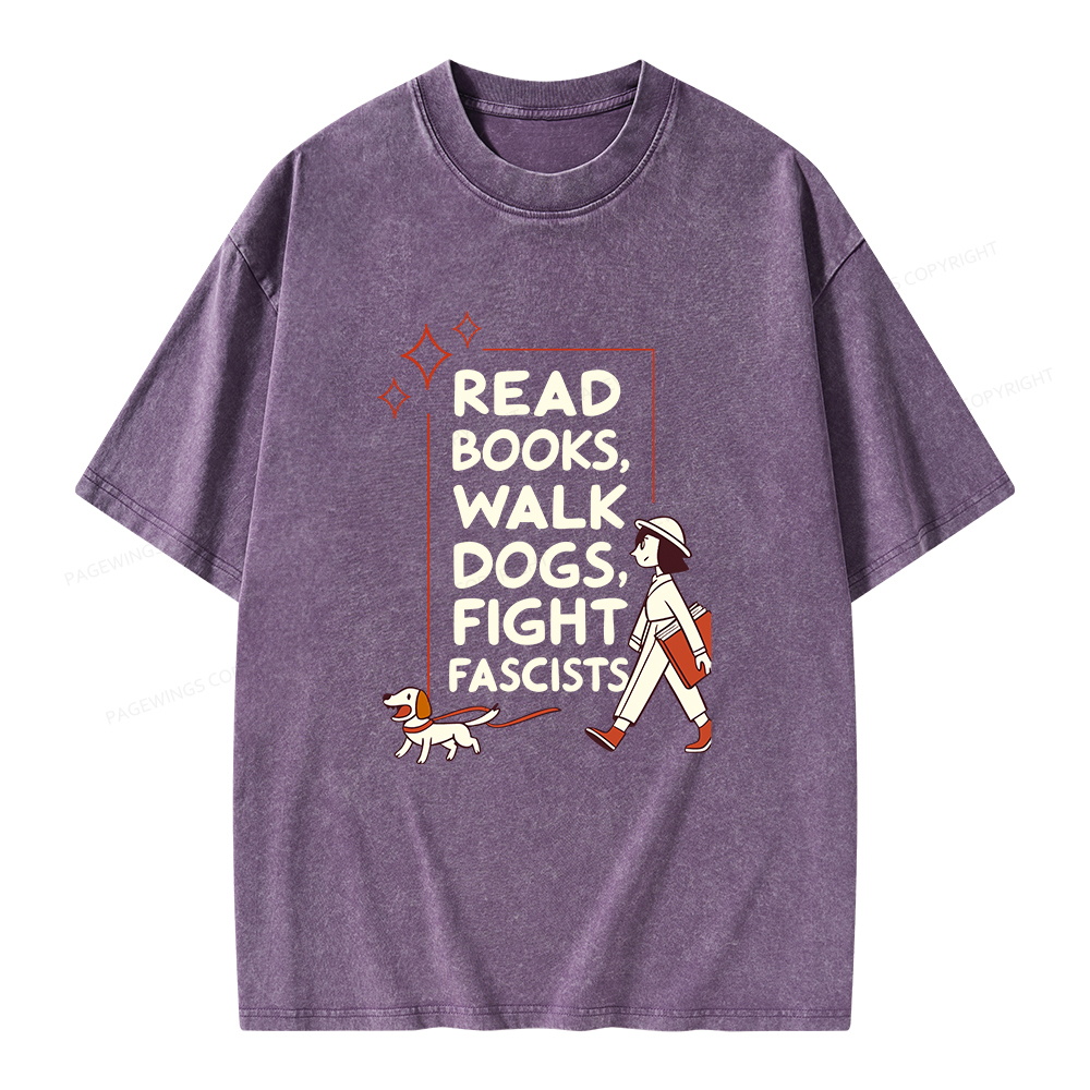 Pagewings Read Books Walk Dogs Unisex Washed T-shirt