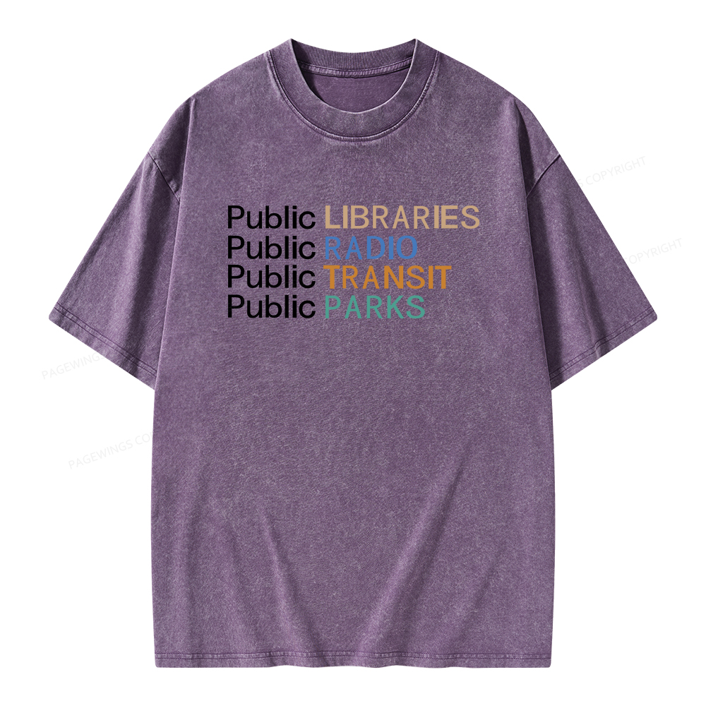 Pagewings Public Libraries Radio Transit Parks Unisex Washed T-shirt
