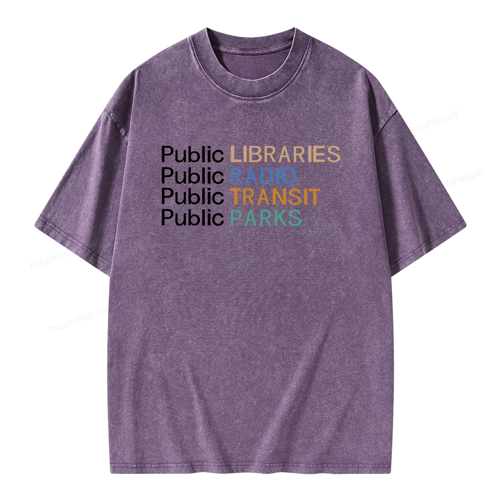 Pagewings Public Libraries Radio Transit Parks Unisex Washed T-shirt
