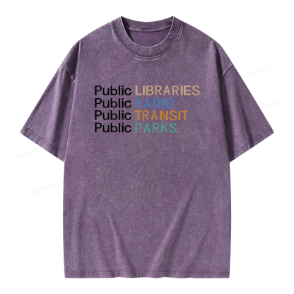Pagewings Public Libraries Radio Transit Parks Unisex Washed T-shirt