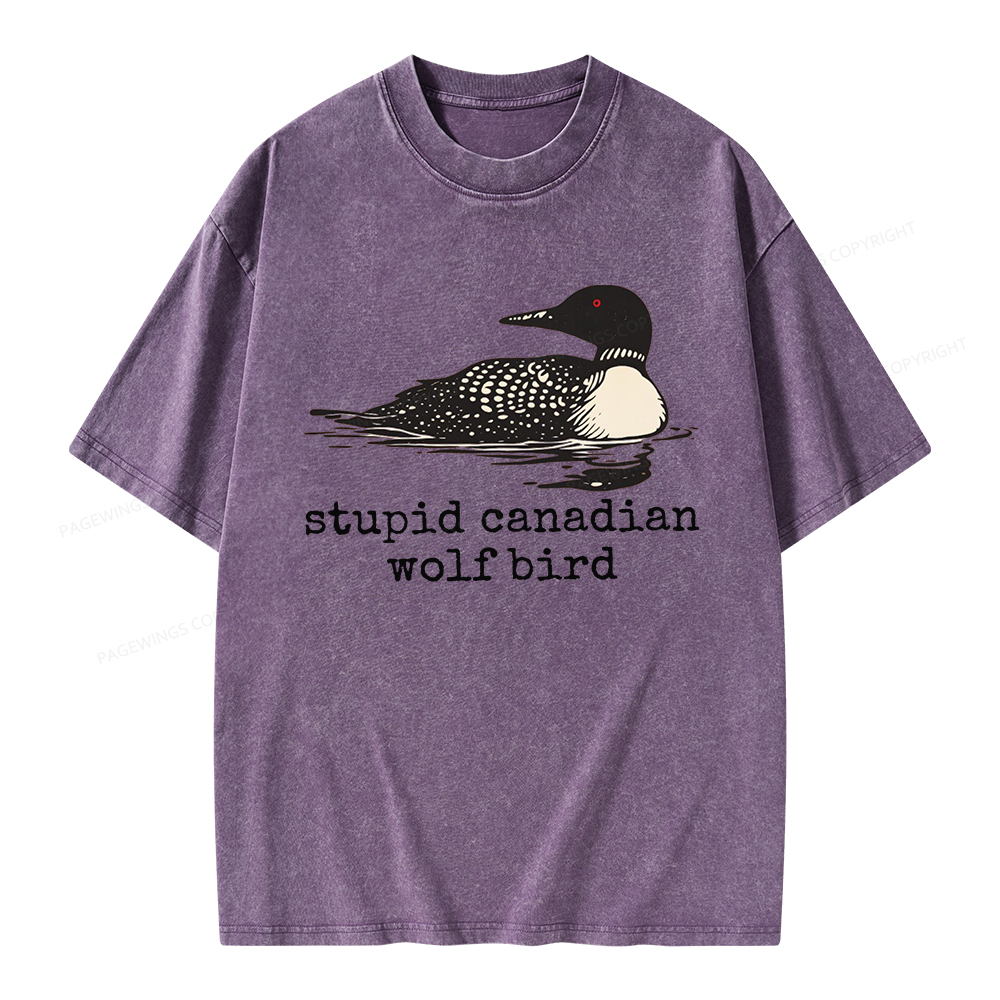 Pagewings Stupid Canadian Wolf Bird Unisex Washed T-shirt