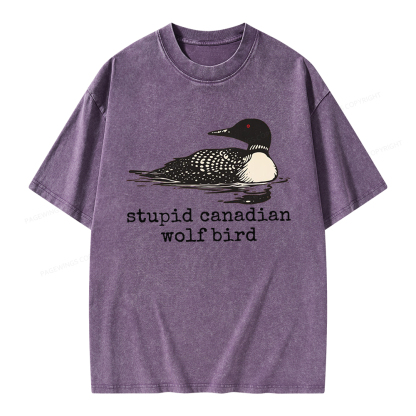 Pagewings Stupid Canadian Wolf Bird Unisex Washed T-shirt