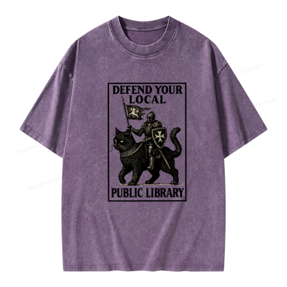 Pagewings Defend Your Local Library Unisex Washed T-shirt