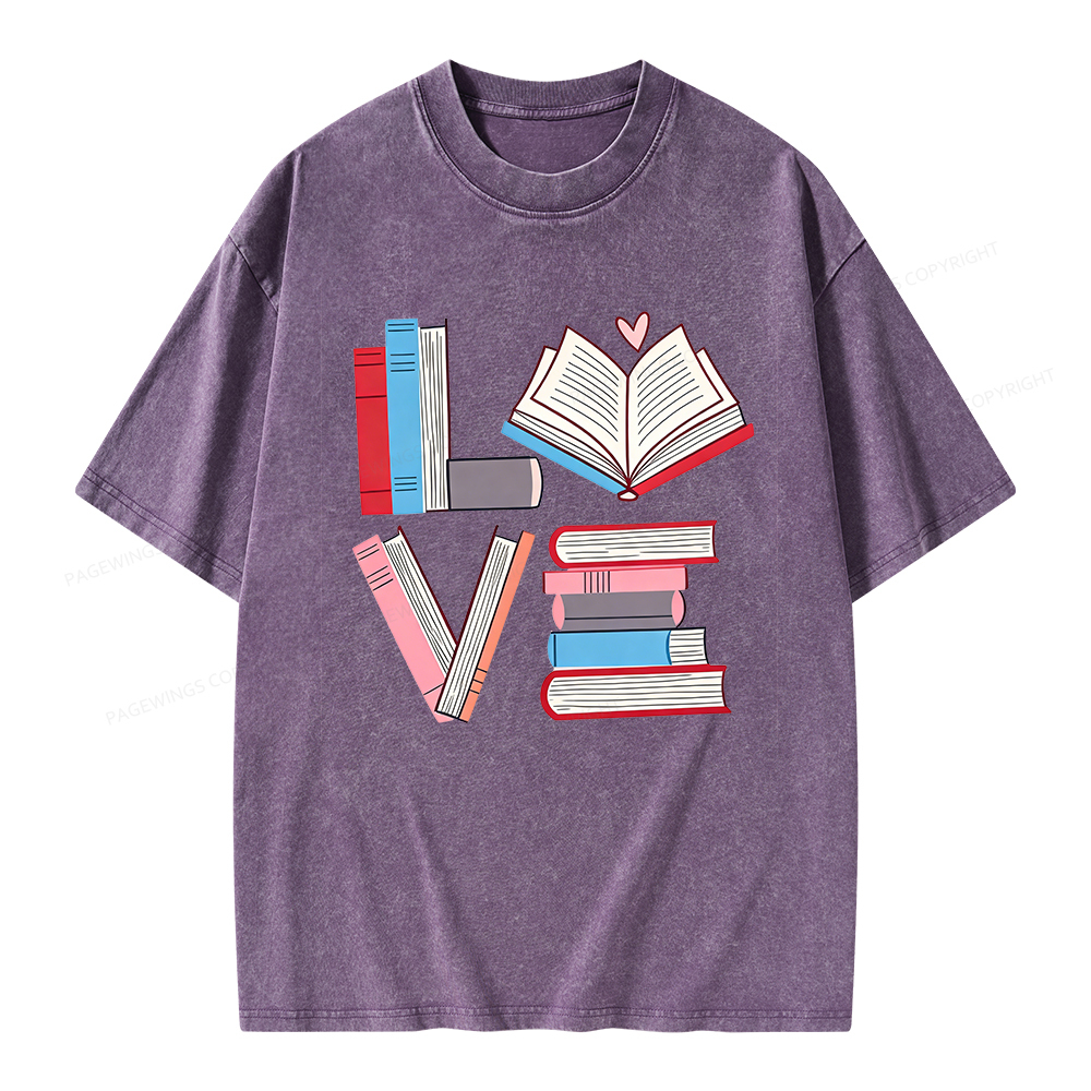 Pagewings  Books Lovers Valentines Unisex Washed T-shirt