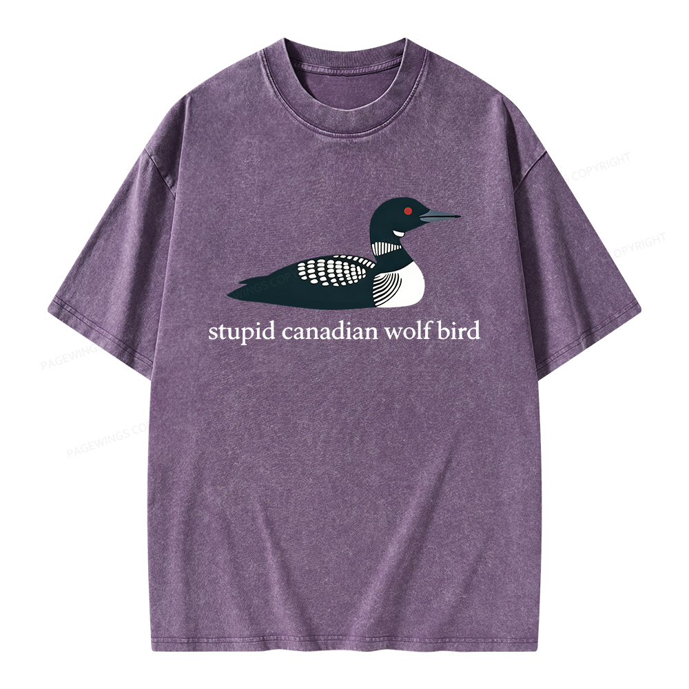 Pagewings Stupid Canadian Wolf Bird Unisex Washed T-shirt