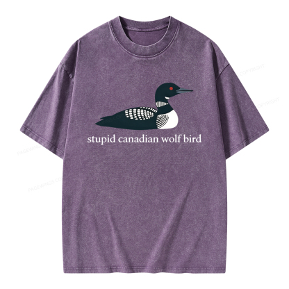 Pagewings Stupid Canadian Wolf Bird Unisex Washed T-shirt
