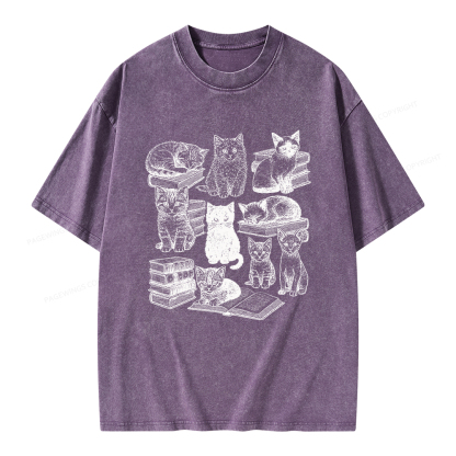 Pagewings Cats And books Unisex Washed T-shirt