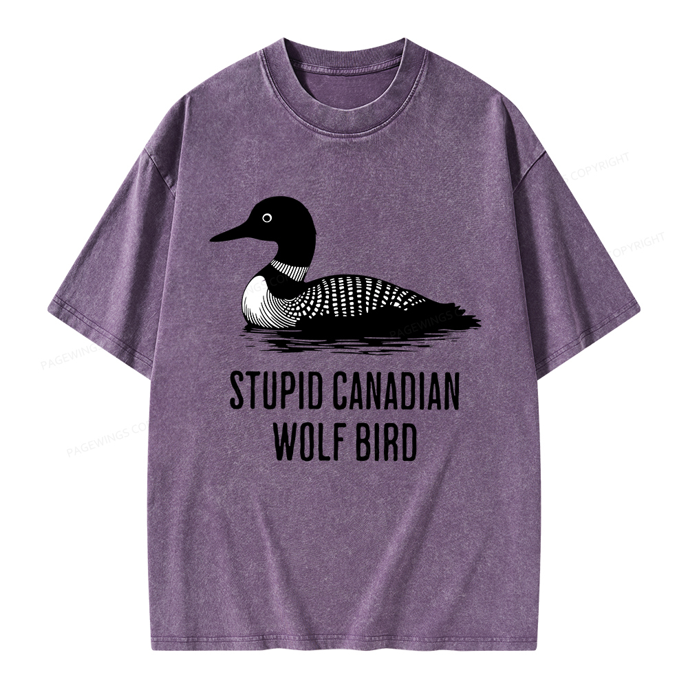 Pagewings Stupid Canadian Wolf Bird Unisex Washed T-shirt