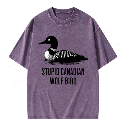 Pagewings Stupid Canadian Wolf Bird Unisex Washed T-shirt