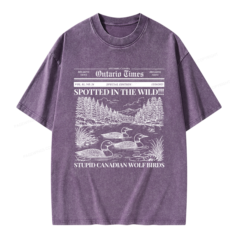 Pagewings Stupid Canadian Wolf Bird Unisex Washed T-shirt