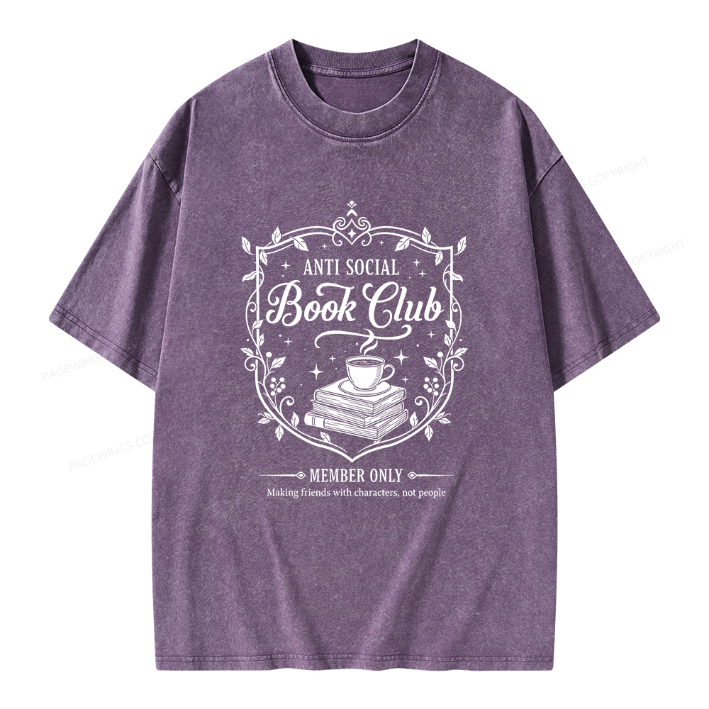 Pagewings Anti Social Book Club Unisex Washed T-shirt