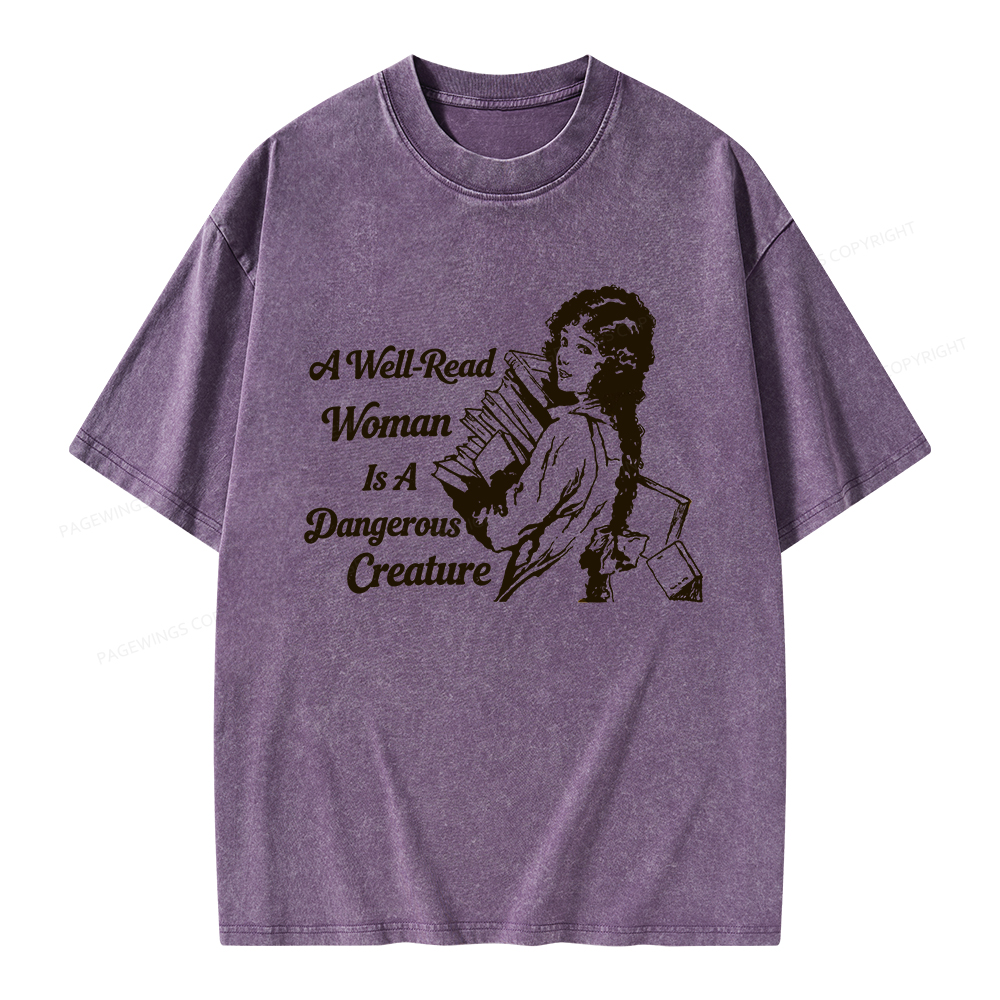 Pagewings A Well-Read Woman Is A Dangerous Creature Unisex Washed T-shirt