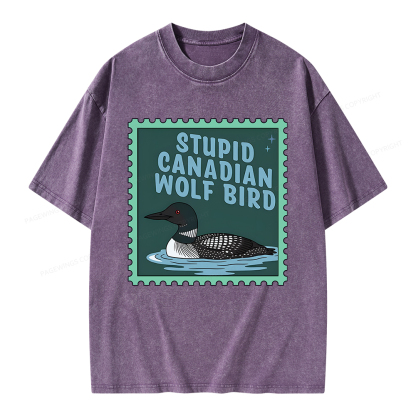 Pagewings Stupid Canadian Wolf Bird Unisex Washed T-shirt