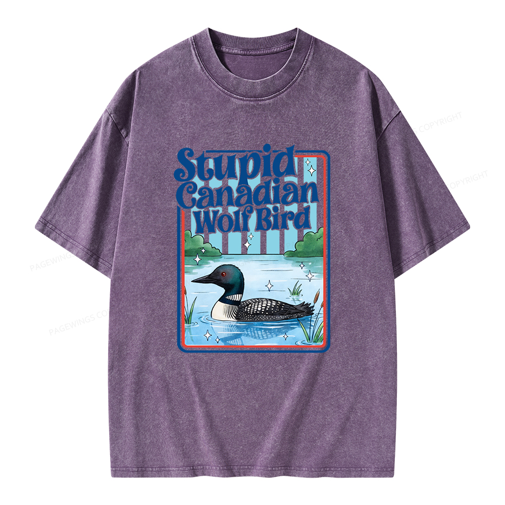 Pagewings Stupid Canadian Wolf Bird Unisex Washed T-shirt