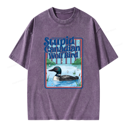 Pagewings Stupid Canadian Wolf Bird Unisex Washed T-shirt