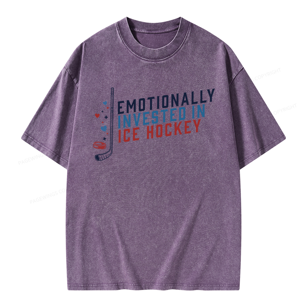 Pagewings Emotionally Invested in Ice Hockey Unisex Washed T-shirt