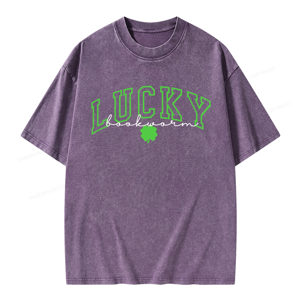 Pagewings St Patrick’s Day Lucky Bookworm Unisex Washed T-shirt