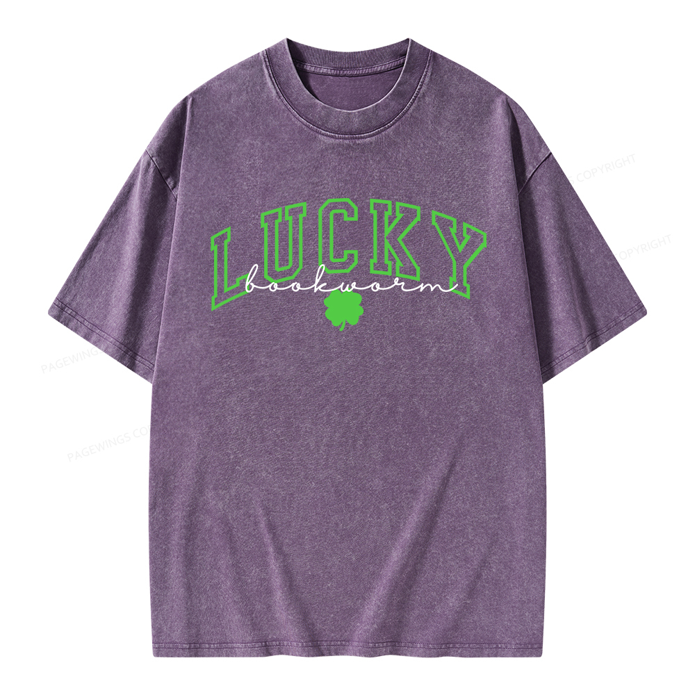 Pagewings St Patrick’s Day Lucky Bookworm Unisex Washed T-shirt