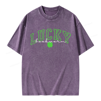 Pagewings St Patrick’s Day Lucky Bookworm Unisex Washed T-shirt