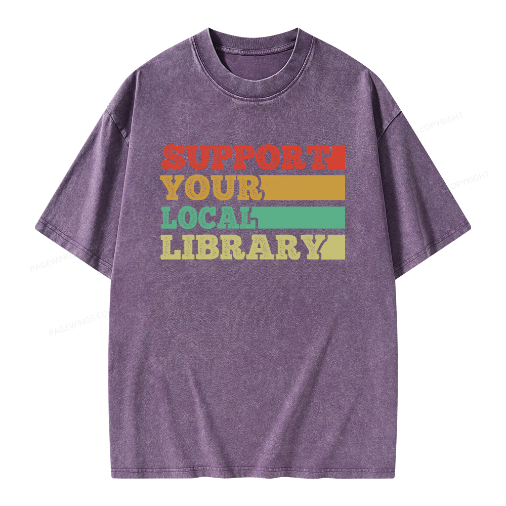 Pagewings Support Your Local Library Unisex Washed T-shirt