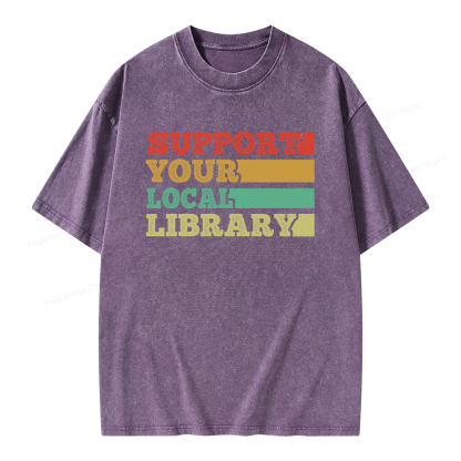 Pagewings Support Your Local Library Unisex Washed T-shirt