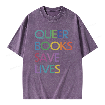 Pagewings Queer Books Save Lives Unisex Washed T-shirt