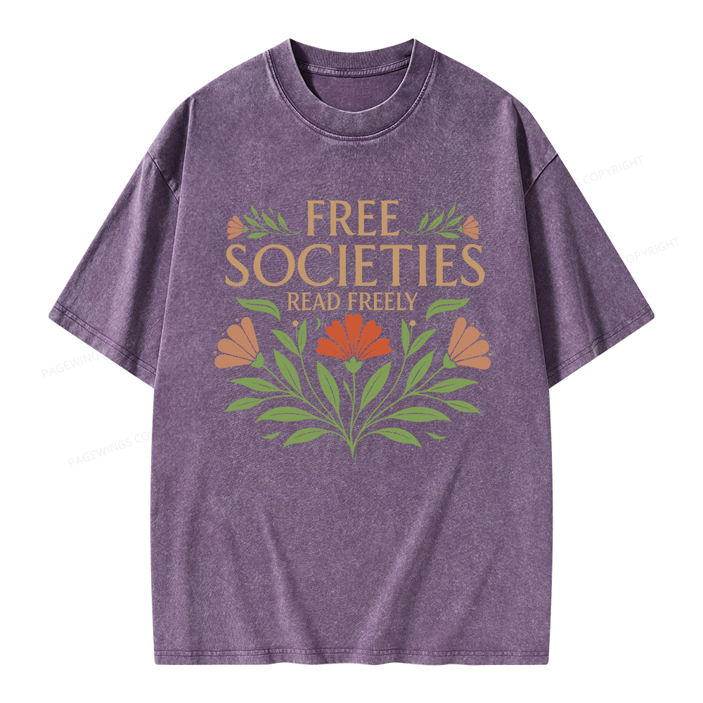 Pagewings Free Societies Read Freely Unisex Washed T-shirt