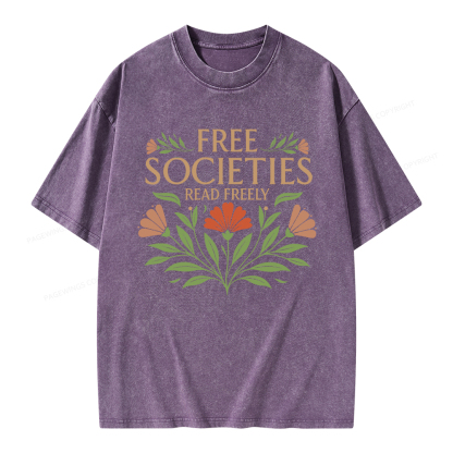 Pagewings Free Societies Read Freely Unisex Washed T-shirt