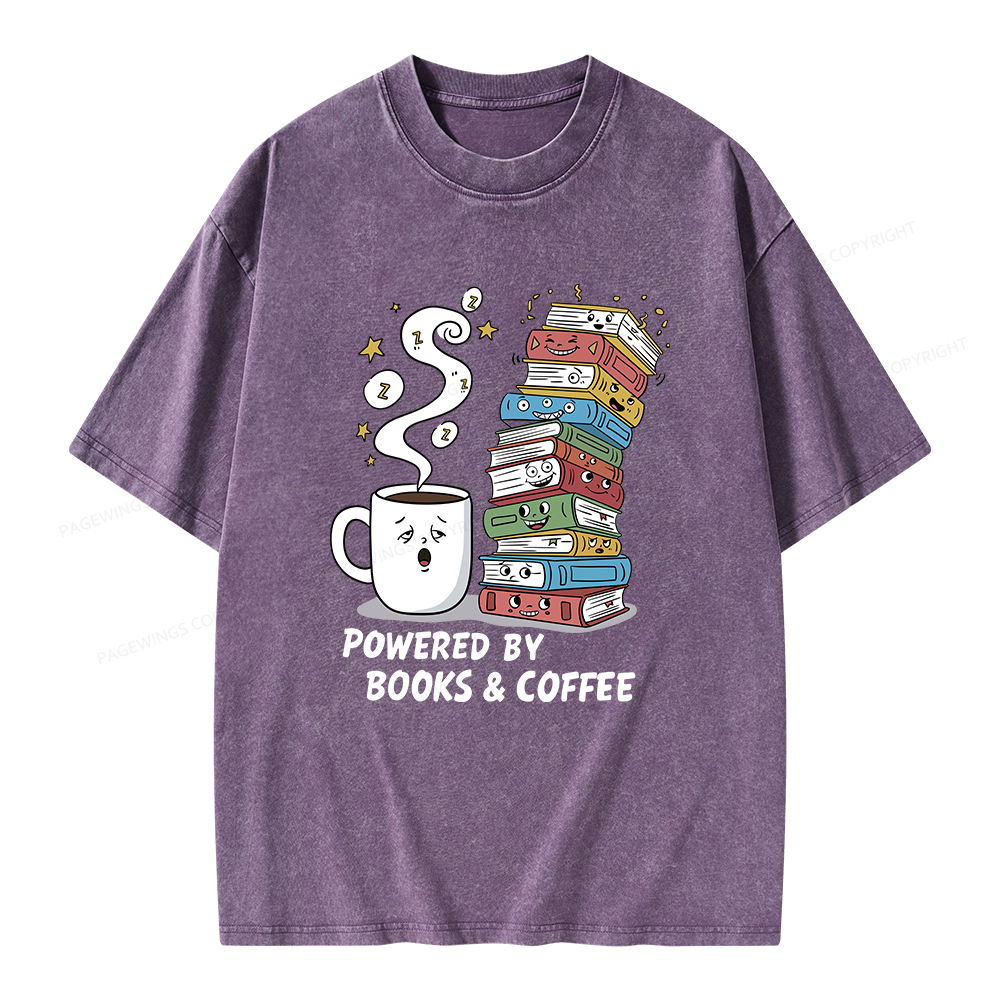 Pagewings Powered By Books And Coffee Unisex Washed T-shirt