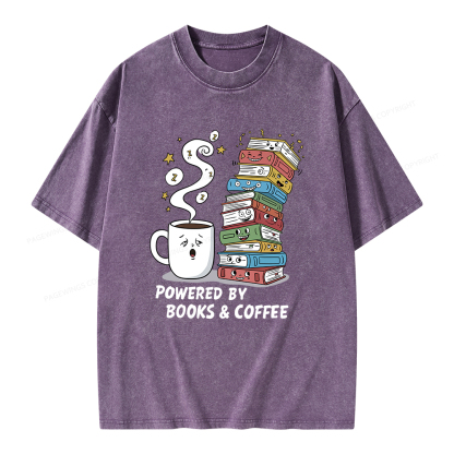 Pagewings Powered By Books And Coffee Unisex Washed T-shirt