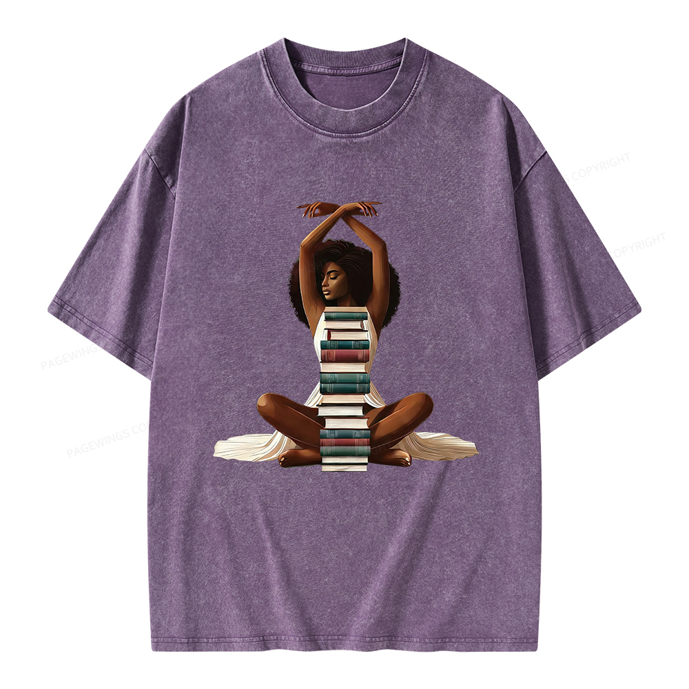 Pagewings Black Girl Reading Unisex Washed T-shirt