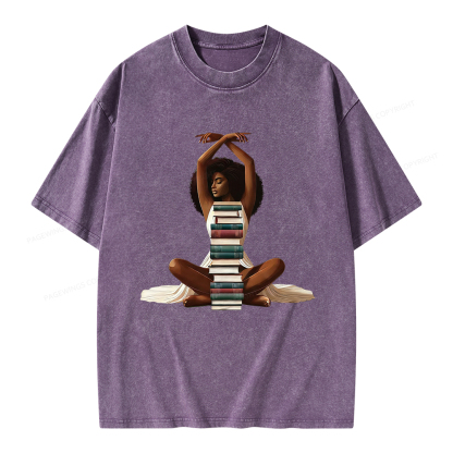 Pagewings Black Girl Reading Unisex Washed T-shirt