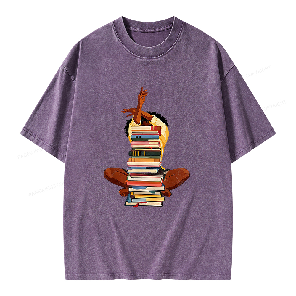 Pagewings Black Woman Reading Unisex Washed T-shirt