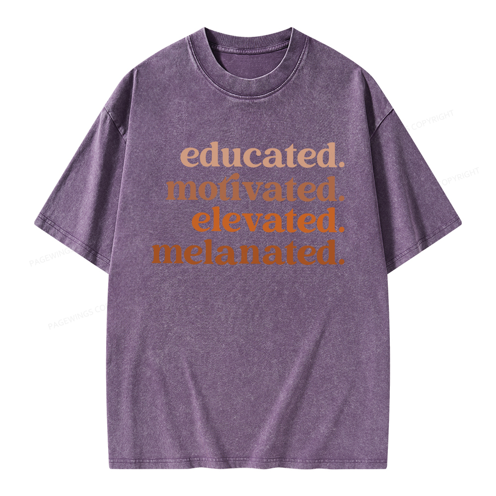 Pagewings Educated Motivated Elevated Melanated Unisex Washed T-shirt
