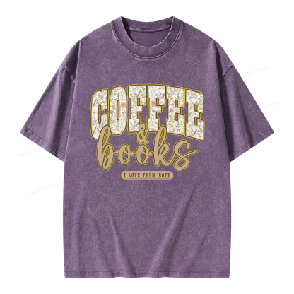 Pagewings Coffee and Books Unisex Washed T-shirt