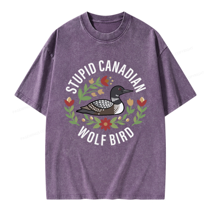 Pagewings  Stupid Canadian Wolf Bird Unisex Washed T-shirt