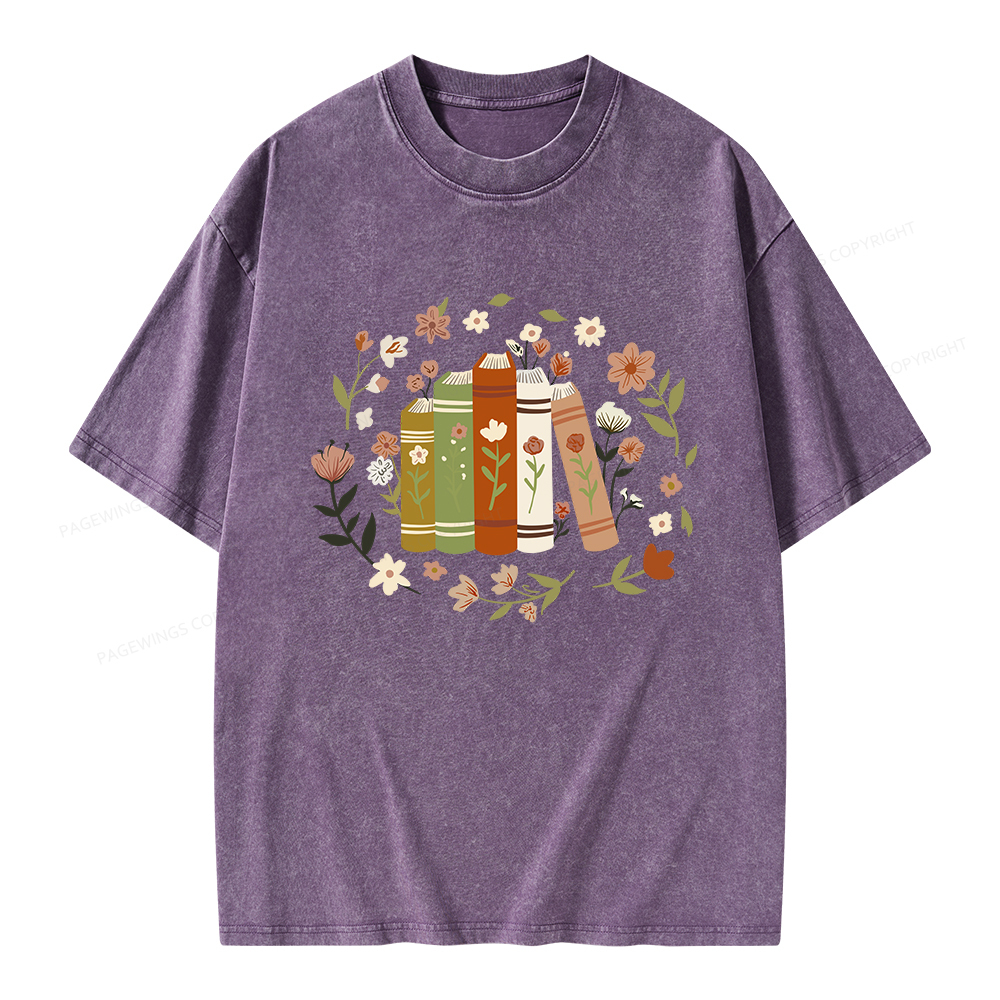 Pagewings Floral Book Unisex Washed T-shirt
