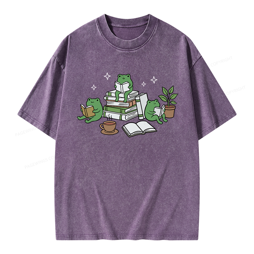 Pagewings Frogs and Books Unisex Washed T-shirt
