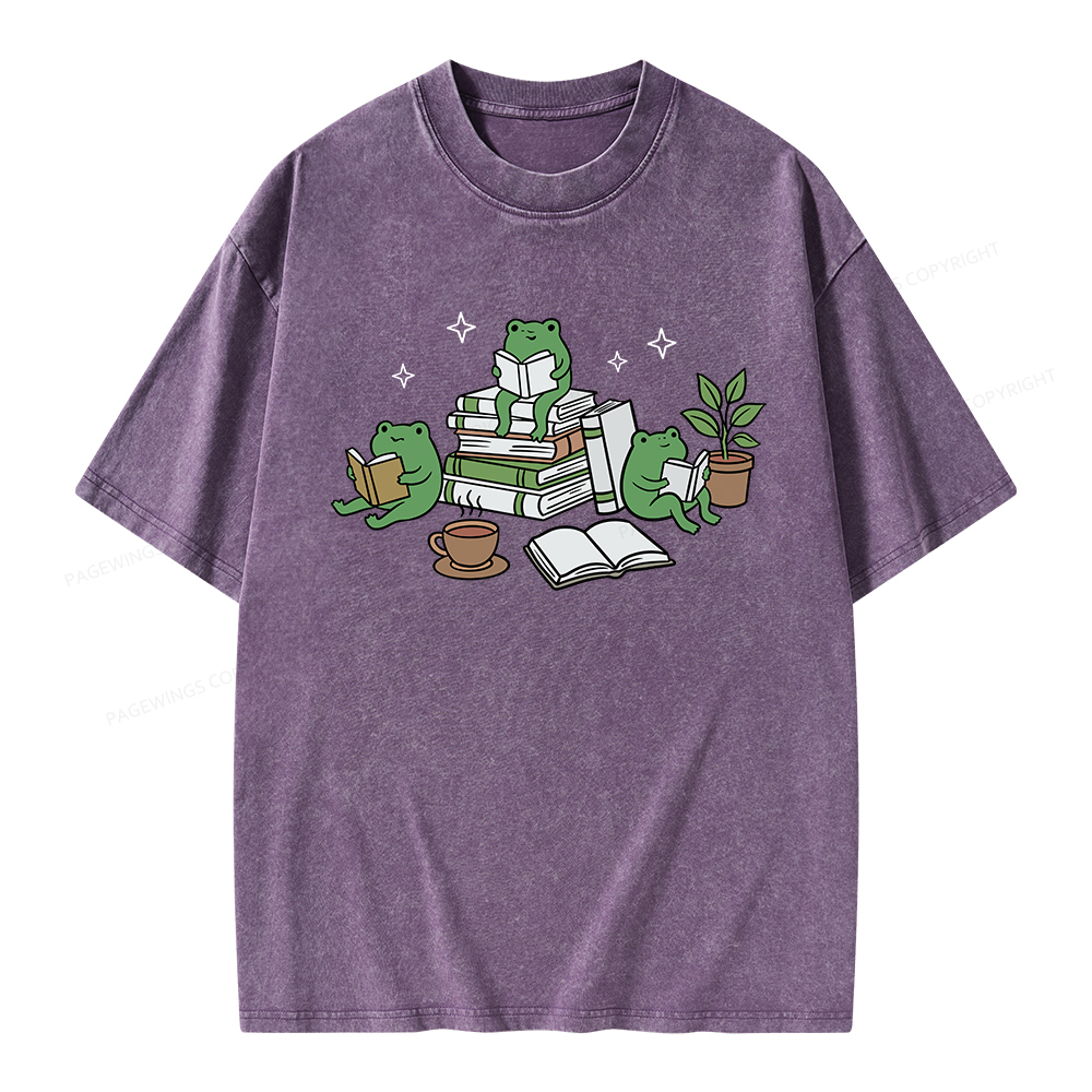 Pagewings Frogs and Books Unisex Washed T-shirt