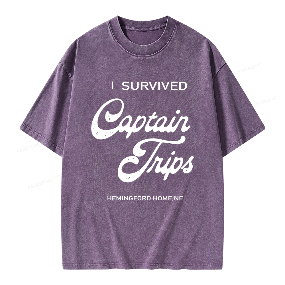 Pagewings I Survived Captain Trips Unisex Washed T-shirt