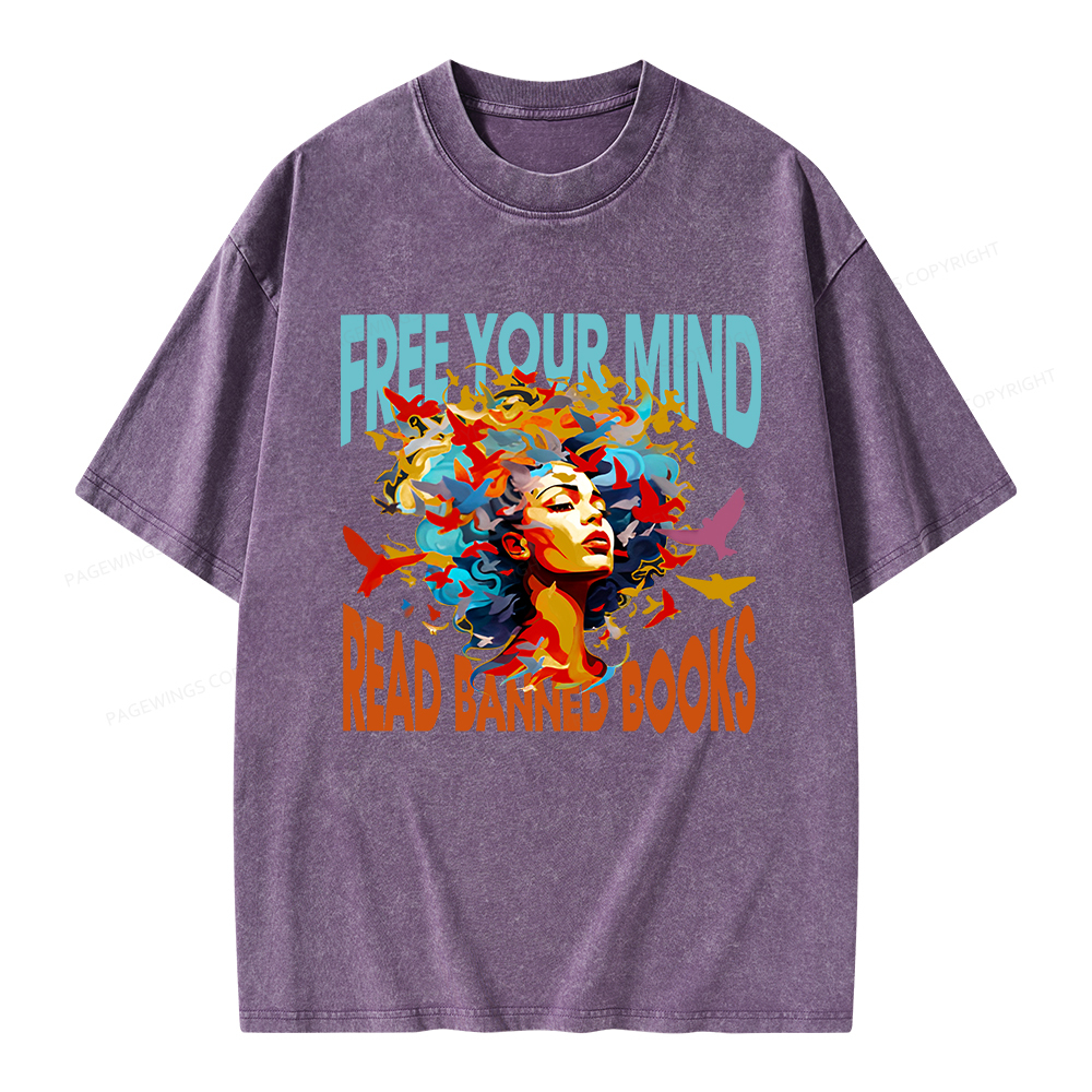 Pagewings Free Your Mind Read Banned Books Unisex Washed T-shirt
