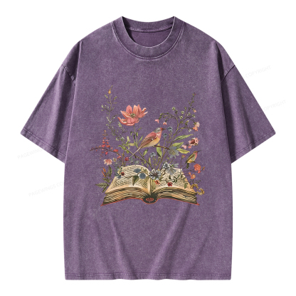 Pagewings Book Flowers Unisex Washed T-shirt