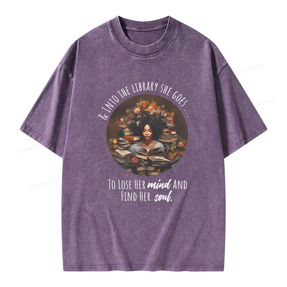 Pagewings Into The Library She Goes Unisex Washed T-shirt