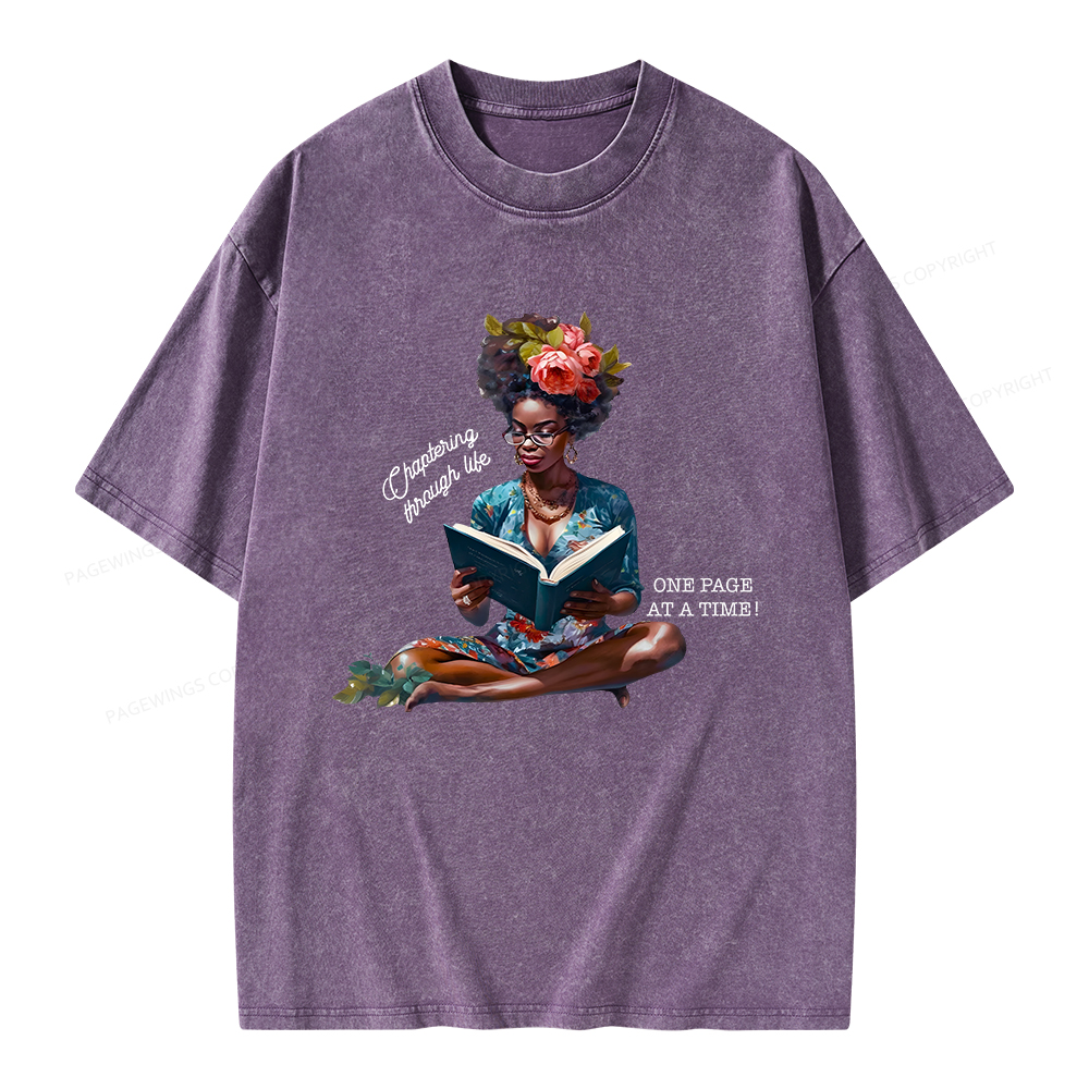Pagewings Brown Girl Reads Unisex Washed T-shirt