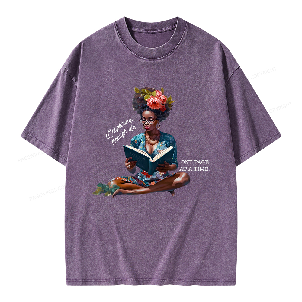 Pagewings Brown Girl Reads Unisex Washed T-shirt