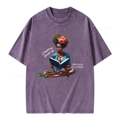 Pagewings Brown Girl Reads Unisex Washed T-shirt